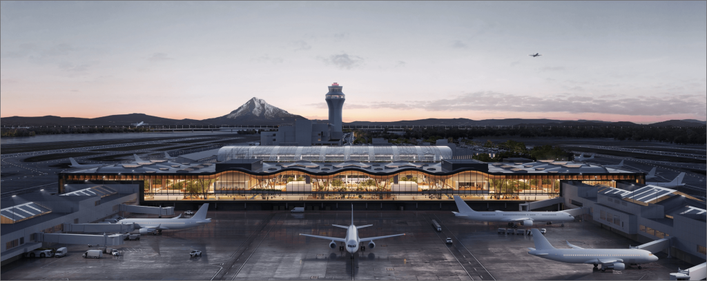 Rendering of the expanded main terminal at PDX, opened in 2024.